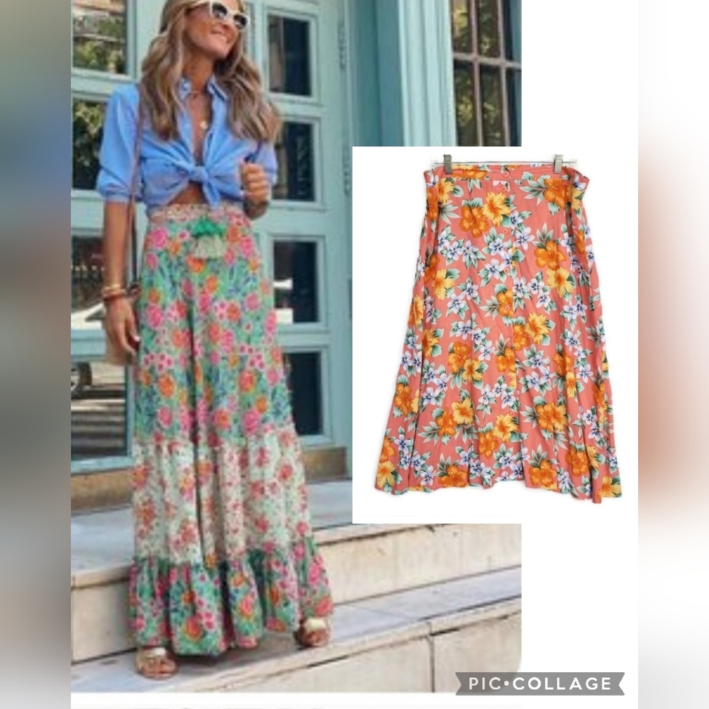 VINTAGE Y2k 80's Button Down MidiMaxi Hawaiian Skirt -EUC!